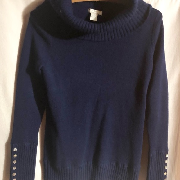 Tweeds Sweaters - Tweeds Merino Wool Sweater Sz M Long Button  Cuffs bb Chunky Turtleneck Blue